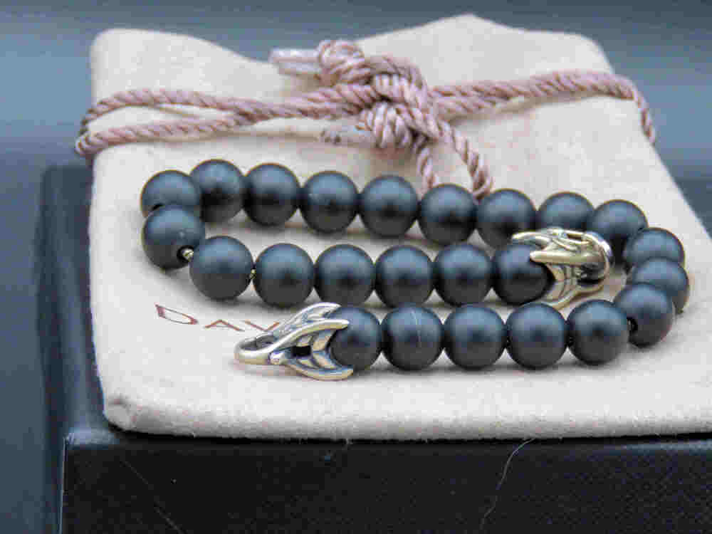 DAVID YURMAN Unisex Sterling Silver 8mm Onyx Spiritual Beads Bracelet 8.5”